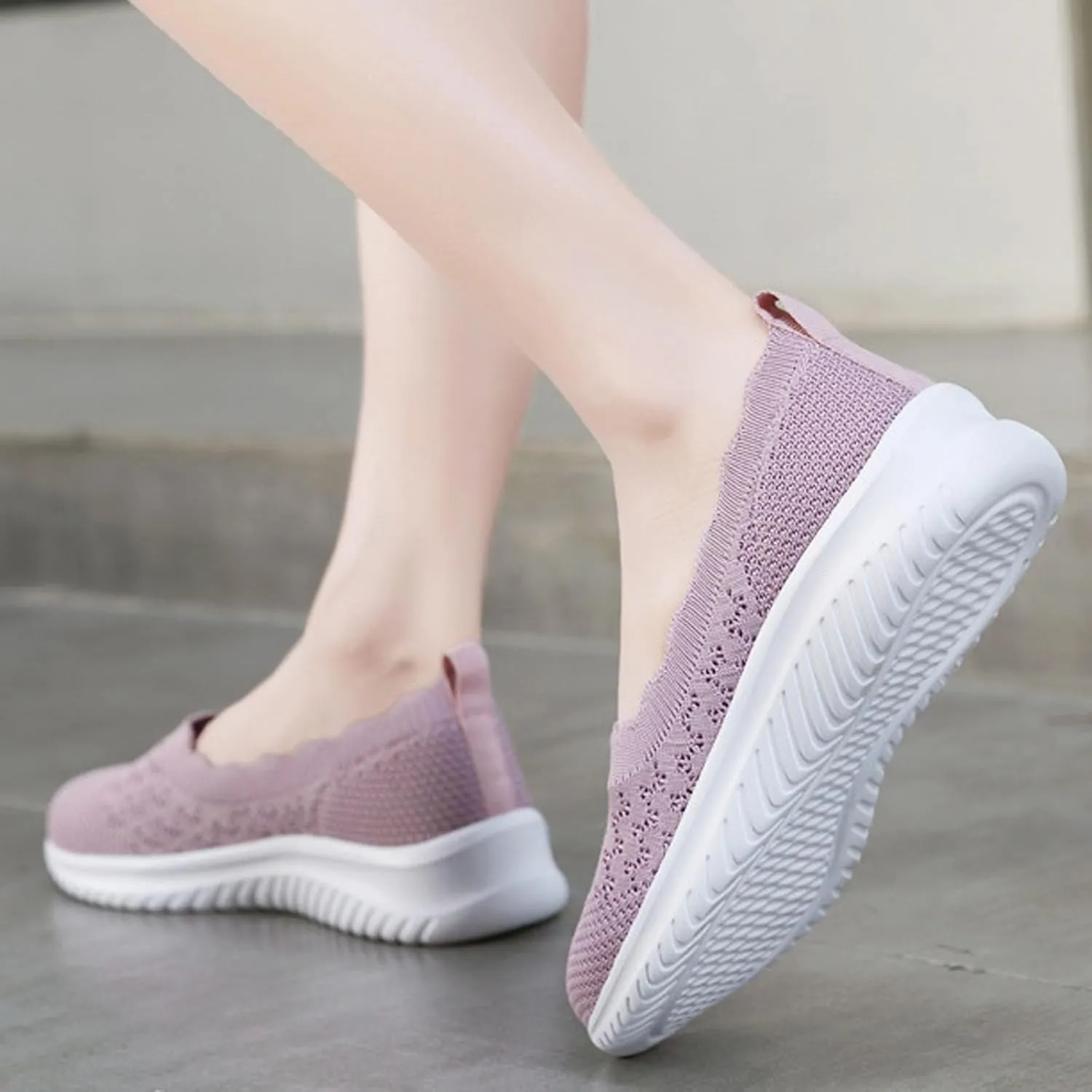 Women's Slip On Casual Flat Shoes Comfortable Breathable Knit Loafers Lightweight Walking Sneakers for Everyday