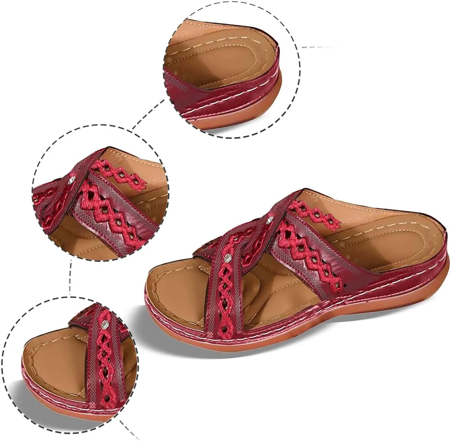 Women's Summer Slippers Embroidered Toe Design Wedge Heel Casual Comfortable Beach Sandals For Daily Wear