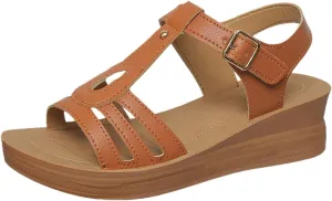 Women's Summer Wedge Sandals Open Toe Leather Casual Comfortable Beach Shoes for Outdoor Walking and Daily Wear