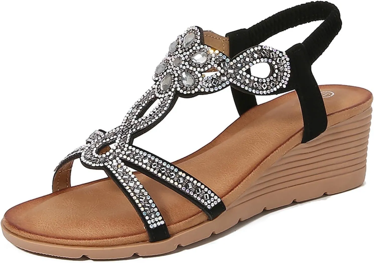 Women's Wedge Sandals Dressy Open Toe High Heel Bohemian Beach Slip On Ankle Strap Platform Sandals