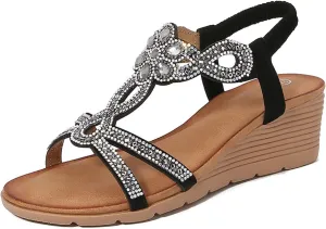 Women's Wedge Sandals Dressy Open Toe High Heel Bohemian Beach Slip On Ankle Strap Platform Sandals