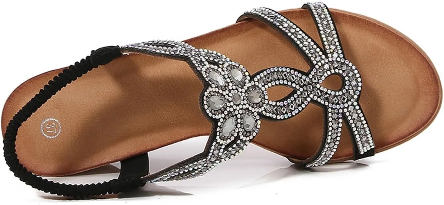 Women's Wedge Sandals Dressy Open Toe High Heel Bohemian Beach Slip On Ankle Strap Platform Sandals