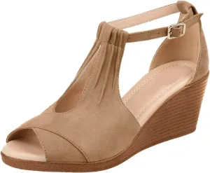 Womens Wedges Sandals Stylish Open Toe Cutout Ankle Strap Sandals Casual Walking Comfortable High Heels Summer Beach Soft Sandal