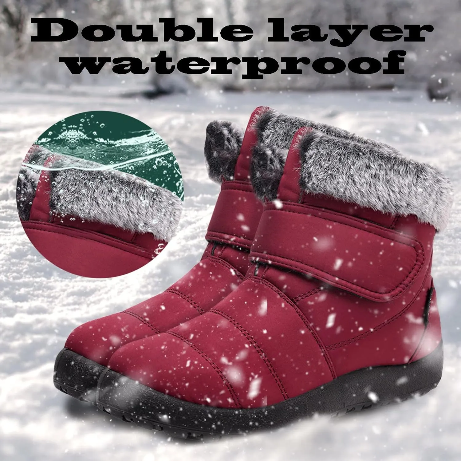 Womens Winter Boots Fur Lined Booties Winter Ankle Boots Waterproof Outdoor Anti-Slip Comfortable Short Boot