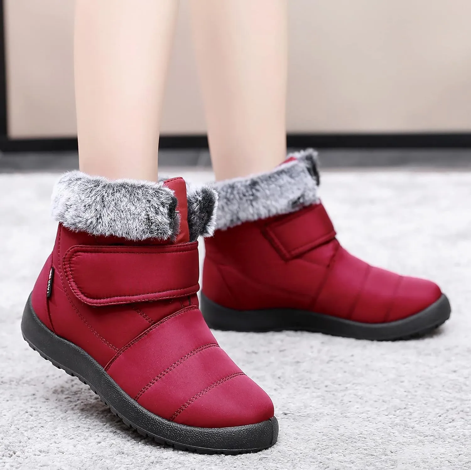 Womens Winter Boots Fur Lined Booties Winter Ankle Boots Waterproof Outdoor Anti-Slip Comfortable Short Boot
