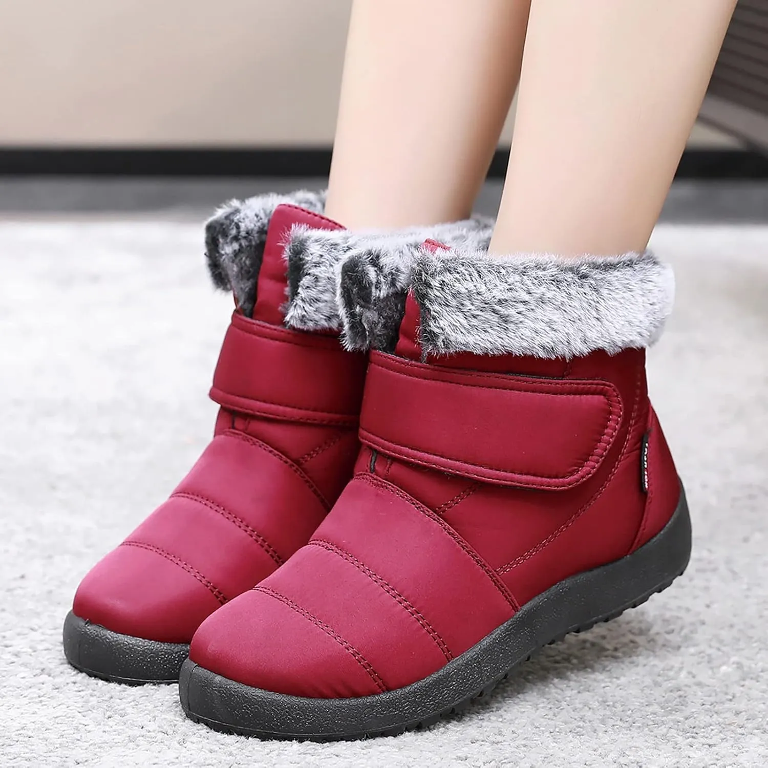 Womens Winter Boots Fur Lined Booties Winter Ankle Boots Waterproof Outdoor Anti-Slip Comfortable Short Boot