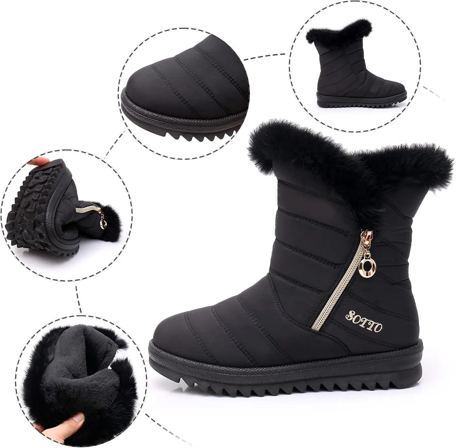 Women's Winter Snow Boots Mid-Calf Lace up Outdoor Winter Shoes Warm Fuzzy Indoor Outdoor Womens Winter Barefoot Shoes