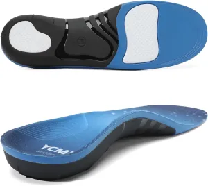 YCMM Heavy-Duty Orthotic Insoles for Plantar Fasciitis Relief 220  lbs 1.4-Inch High Arch Support Flat Feet Work Boot Shoe Shoe Inserts for Men Women (No Ventilation Holes, L Blue)